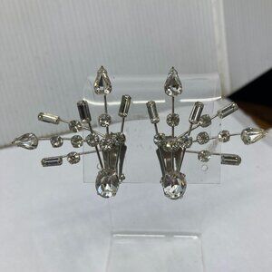Vtg ASTRA rhinestone crystal silver tone wedding bridal earrite clip earrings